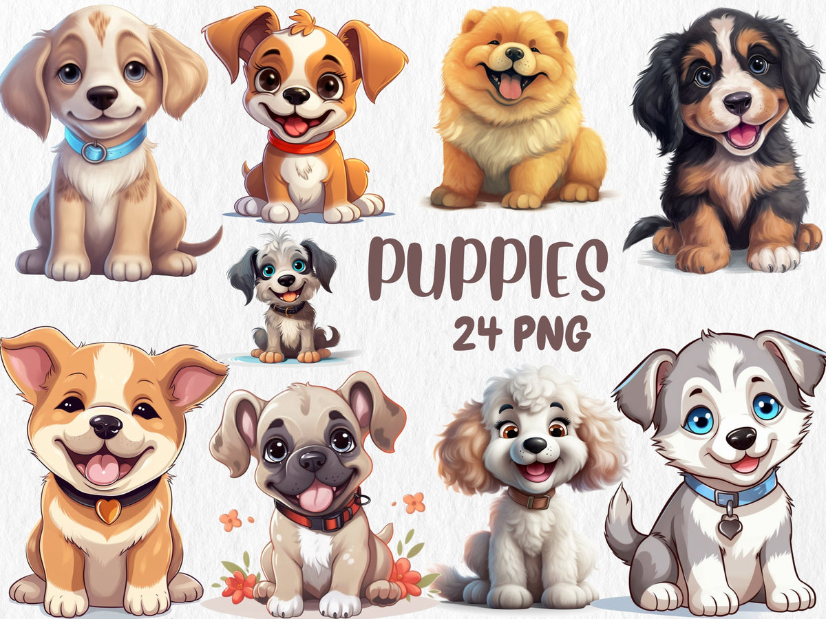 Watercolor Puppies Clipart | Painted Puppy Clipart | Puppy Illustrations | PNG Graphics | Instant Download for Commercial Use