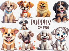 Watercolor Puppies Clipart | Painted Puppy Clipart | Puppy Illustrations | PNG Graphics | Instant Download for Commercial Use