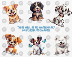 Watercolor Puppies Clipart | Painted Puppy Clipart | Puppy Illustrations | PNG Graphics | Instant Download for Commercial Use