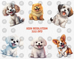 Watercolor Puppies Clipart | Painted Puppy Clipart | Puppy Illustrations | PNG Graphics | Instant Download for Commercial Use
