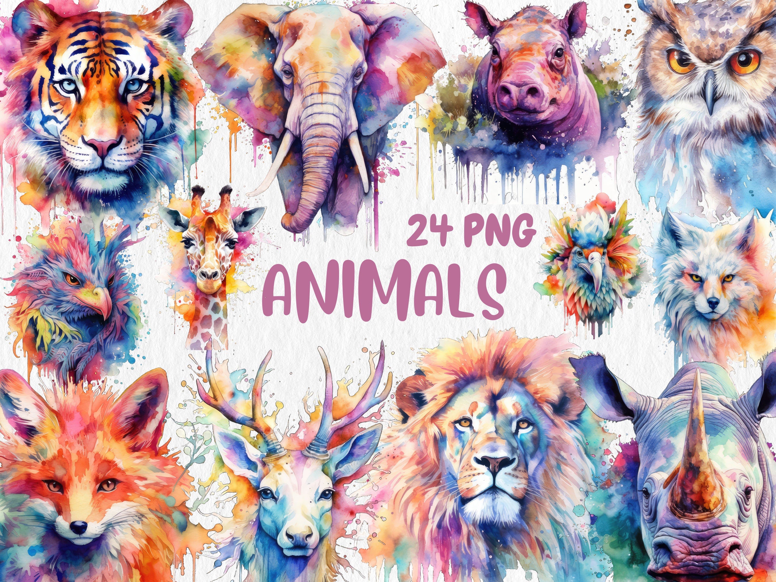 Watercolor Clipart Mega Bundle #13 | Dogs, Cats, Puppies, Kittens, 120 PNG Graphics | Painted Animals | Instant Download for Commercial Use