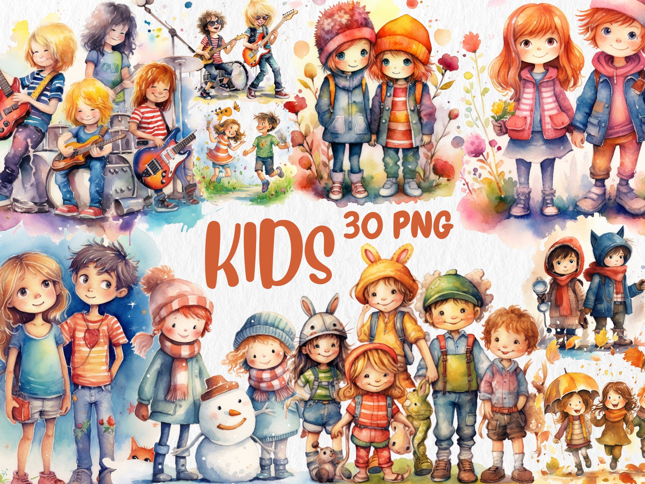 Watercolor Clipart Mega Bundle #4 | 150 PNG Graphics | School, Kids, Trees, Sunflowers, Christmas, Bundle | Instant Download for Commercial Use