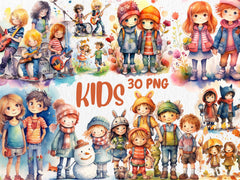 Watercolor Clipart Mega Bundle #4 | 150 PNG Graphics | School, Kids, Trees, Sunflowers, Christmas, Bundle | Instant Download for Commercial Use