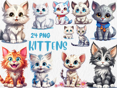 Watercolor Clipart Mega Bundle #13 | Dogs, Cats, Puppies, Kittens, 120 PNG Graphics | Painted Animals | Instant Download for Commercial Use