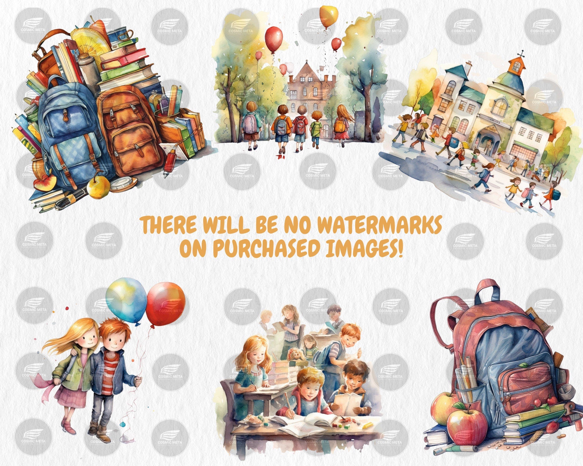 Watercolor School Clipart | Painted Back to School Clipart, Back to School Illustrations | PNG Graphics, Instant Download for Commercial Use
