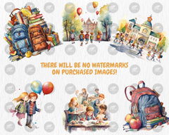 Watercolor School Clipart | Painted Back to School Clipart, Back to School Illustrations | PNG Graphics, Instant Download for Commercial Use