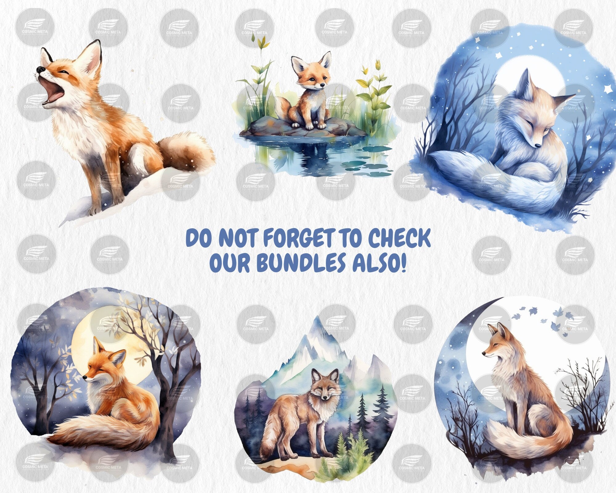 Watercolor Foxes Clipart | Woodland Animal, Nature, Cute, Baby Fox Illustrations, 40 Separate PNG Image, Instant Download for Commercial Use