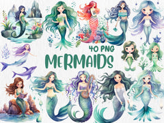 Watercolor Mermaids Clipart | Underwater, Magical Sea, Mermaid Tail,  Little Mermaid Illustrations | Instant Download for Commercial Use