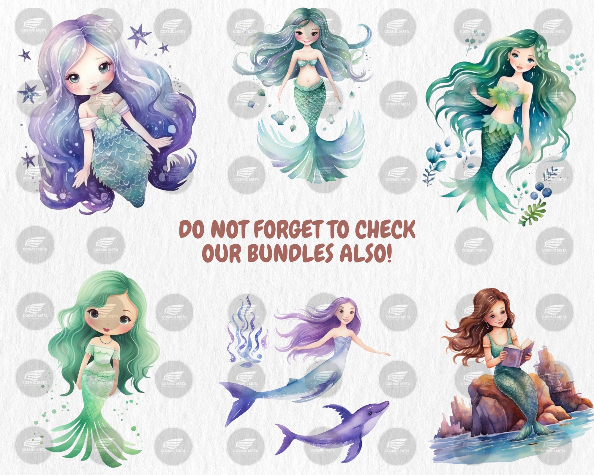 Watercolor Mermaids Clipart | Underwater, Magical Sea, Mermaid Tail,  Little Mermaid Illustrations | Instant Download for Commercial Use