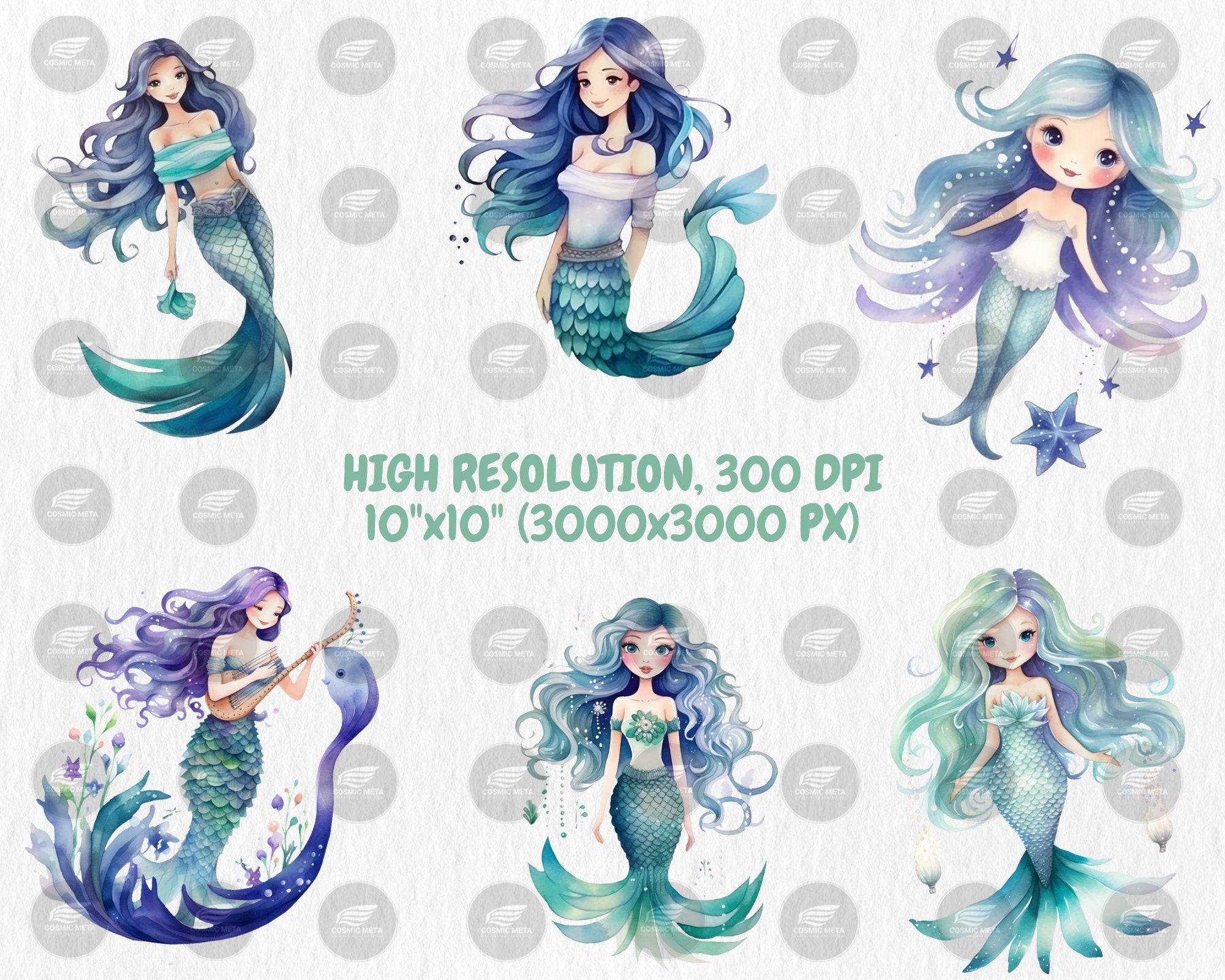 Watercolor Mermaids Clipart | Underwater, Magical Sea, Mermaid Tail,  Little Mermaid Illustrations | Instant Download for Commercial Use