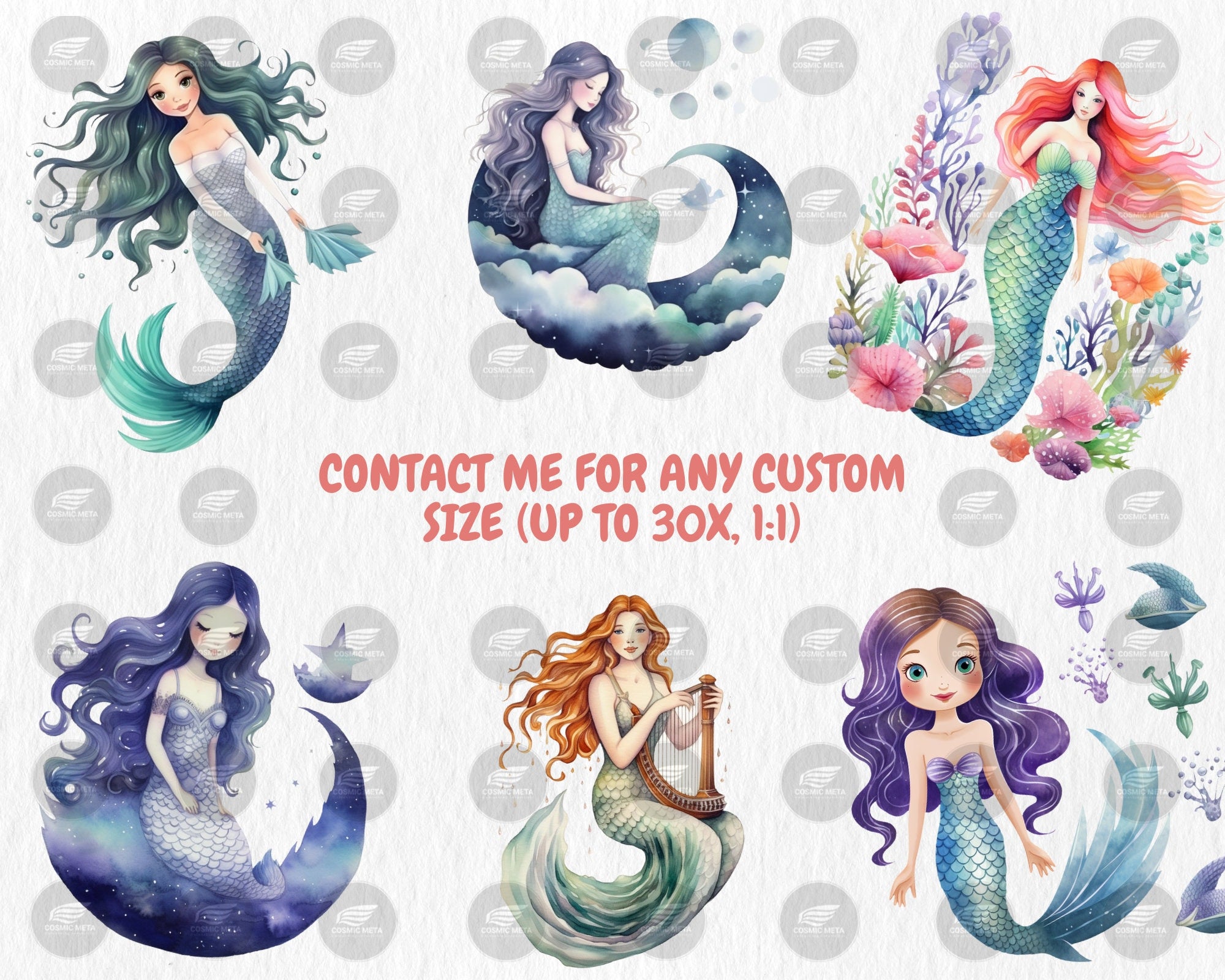 Watercolor Mermaids Clipart | Underwater, Magical Sea, Mermaid Tail,  Little Mermaid Illustrations | Instant Download for Commercial Use