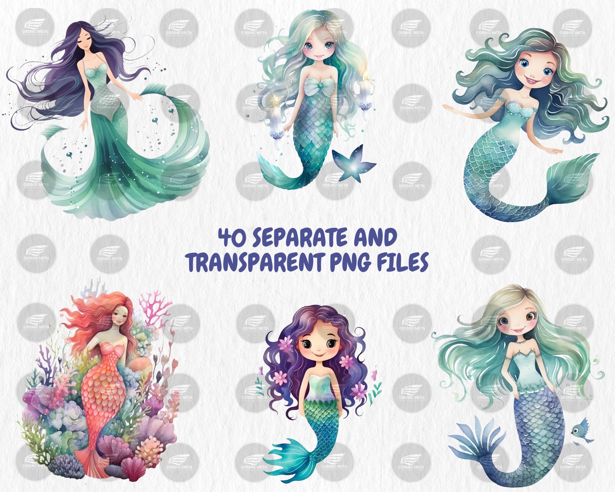 Watercolor Mermaids Clipart | Underwater, Magical Sea, Mermaid Tail,  Little Mermaid Illustrations | Instant Download for Commercial Use