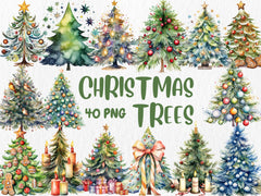 Watercolor Christmas Trees Clipart | Painted Tree Clipart | Christmas Illustrations | PNG Graphics | Instant Download for Commercial Use