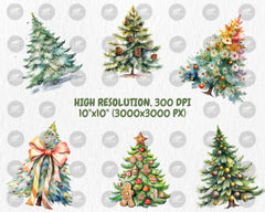 Watercolor Christmas Trees Clipart | Painted Tree Clipart | Christmas Illustrations | PNG Graphics | Instant Download for Commercial Use