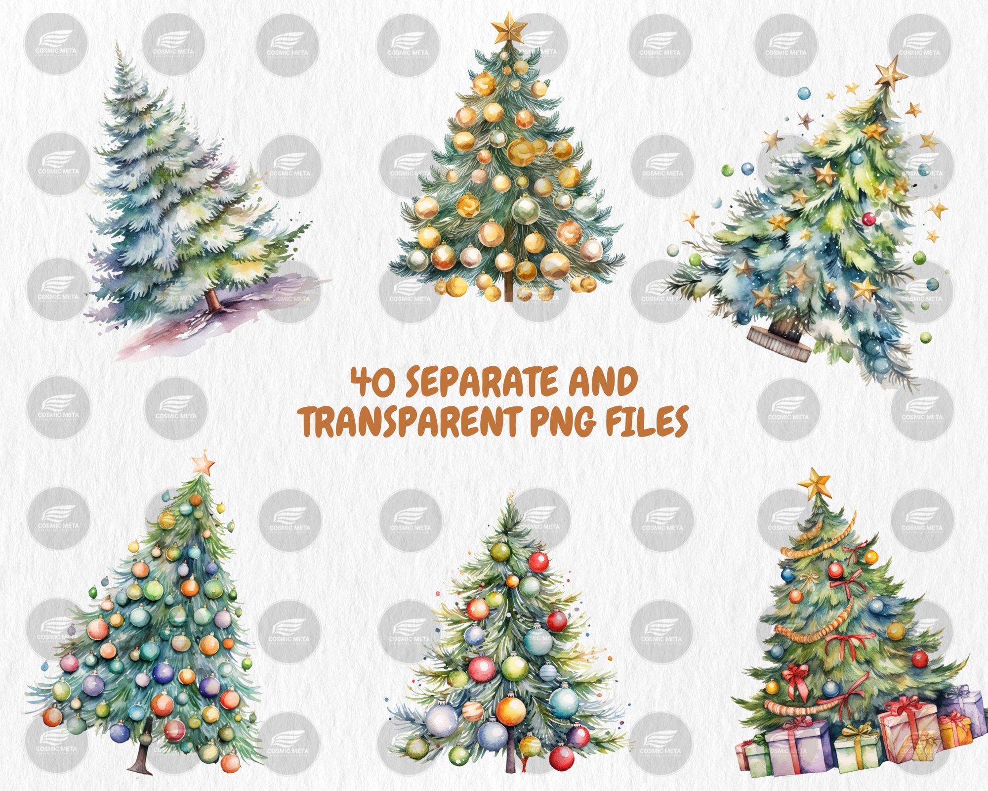 Watercolor Christmas Trees Clipart | Painted Tree Clipart | Christmas Illustrations | PNG Graphics | Instant Download for Commercial Use