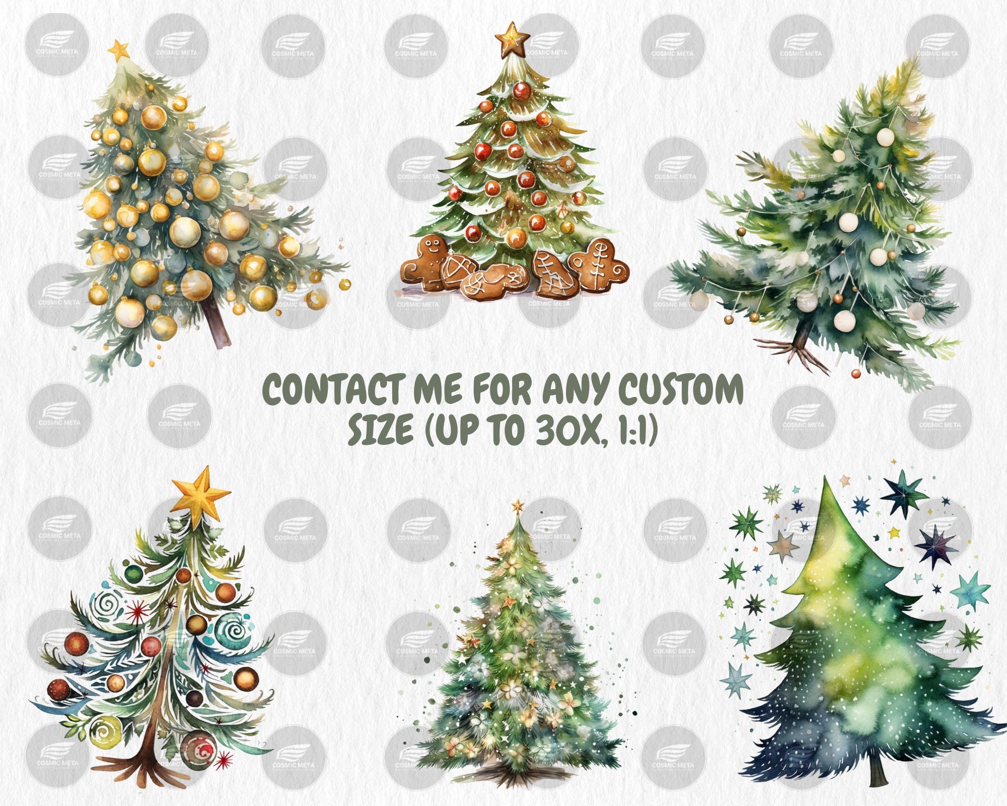 Watercolor Christmas Trees Clipart | Painted Tree Clipart | Christmas Illustrations | PNG Graphics | Instant Download for Commercial Use