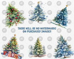 Watercolor Christmas Trees Clipart | Painted Tree Clipart | Christmas Illustrations | PNG Graphics | Instant Download for Commercial Use