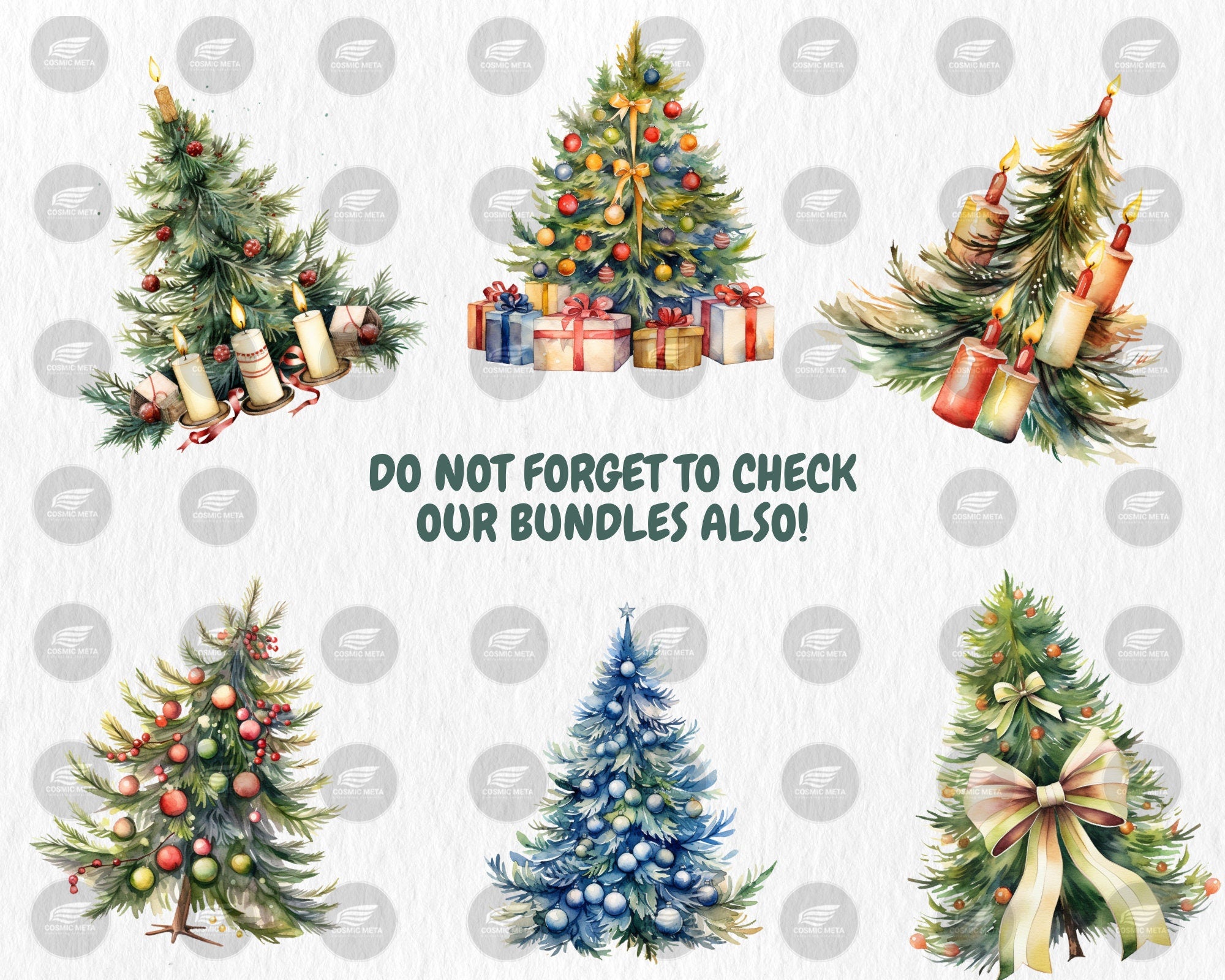 Watercolor Christmas Trees Clipart | Painted Tree Clipart | Christmas Illustrations | PNG Graphics | Instant Download for Commercial Use