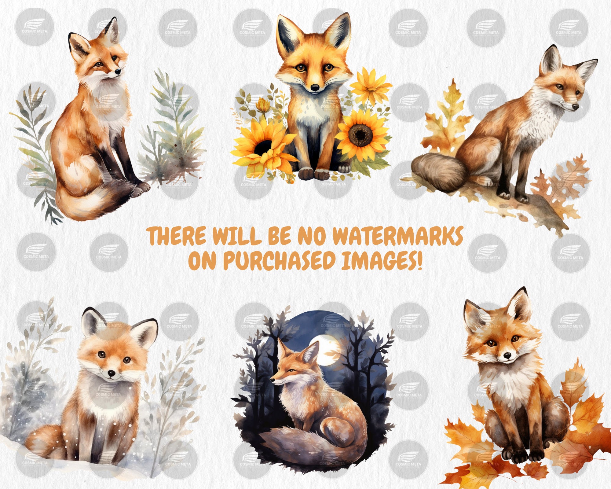 Watercolor Foxes Clipart | Woodland Animal, Nature, Cute, Baby Fox Illustrations, 40 Separate PNG Image, Instant Download for Commercial Use