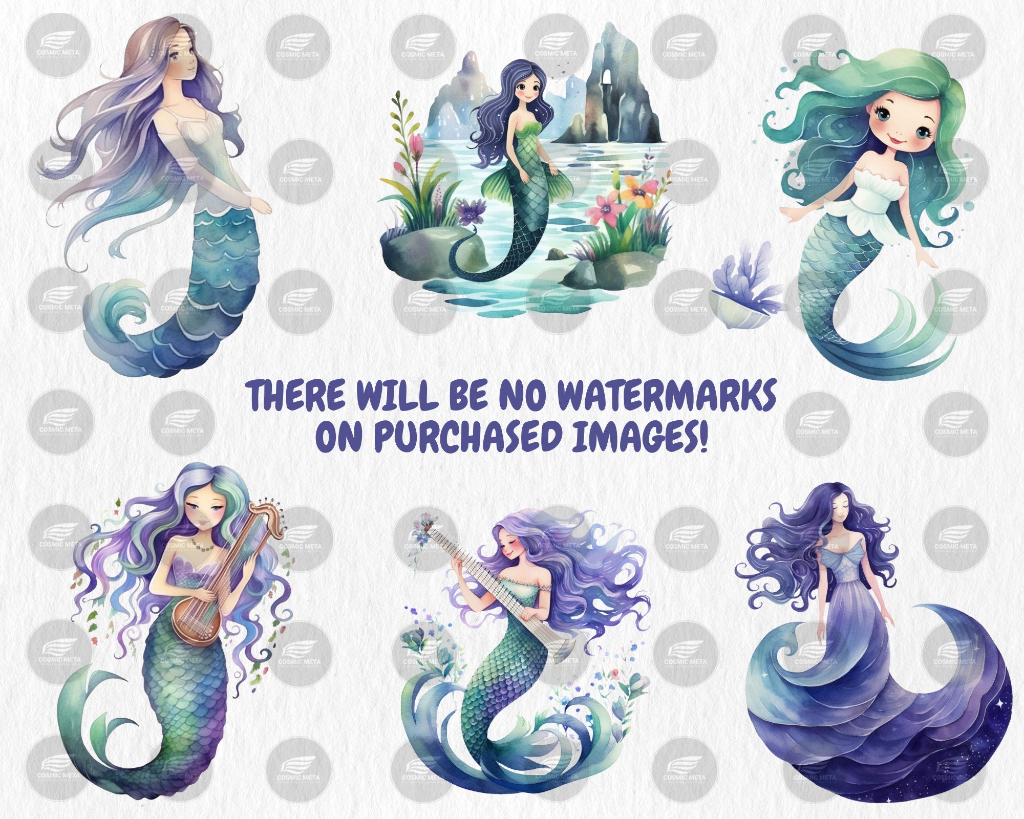 Watercolor Mermaids Clipart | Underwater, Magical Sea, Mermaid Tail,  Little Mermaid Illustrations | Instant Download for Commercial Use
