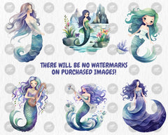 Watercolor Mermaids Clipart | Underwater, Magical Sea, Mermaid Tail,  Little Mermaid Illustrations | Instant Download for Commercial Use