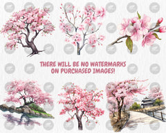 Watercolor Sakura Clipart | Spring Flowers and Trees, Cherry Blossom, Floral Clipart Illustrations | Instant Download for Commercial Use