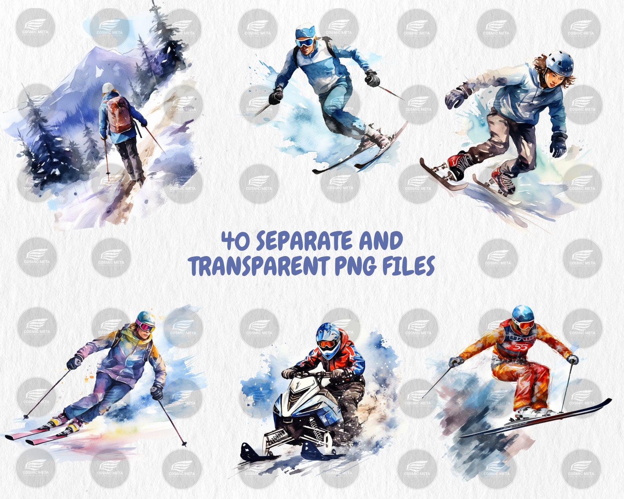 Watercolor Winter Sports Clipart | Snowboarding, Ice Hockey, Curling, Skating, Curling Illustrations | Instant Download for Commercial Use