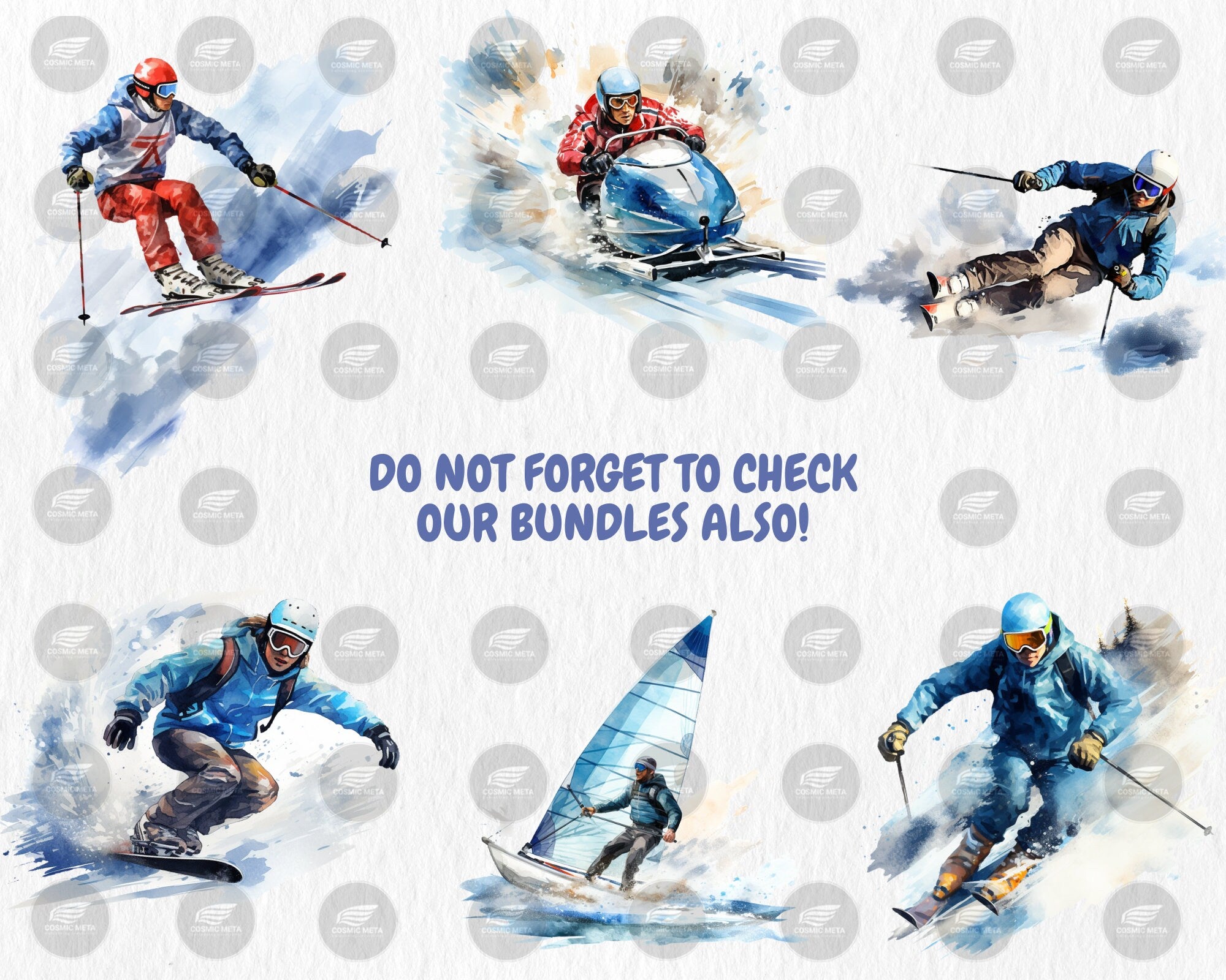 Watercolor Winter Sports Clipart | Snowboarding, Ice Hockey, Curling, Skating, Curling Illustrations | Instant Download for Commercial Use