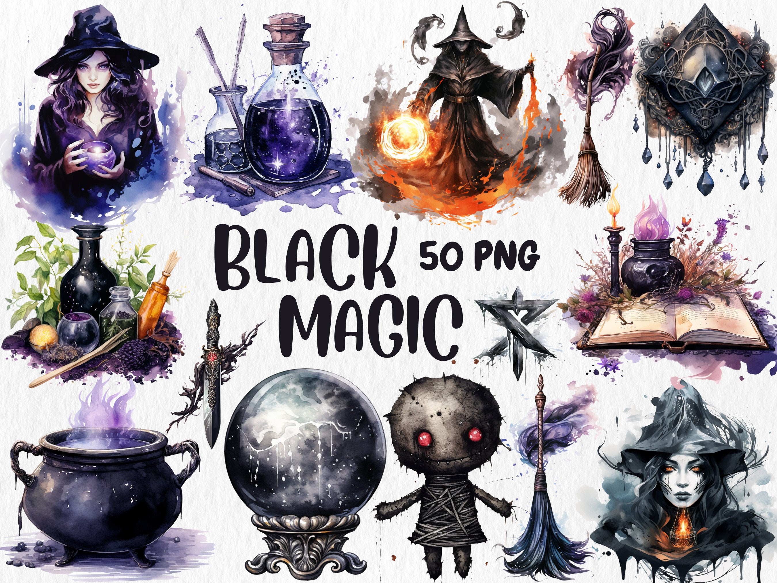 Watercolor Magic Mega Clipart Bundle | Mystical Forests, Fantasy Portals, Wizards, Witches, Potion | Instant Download for Commercial Use