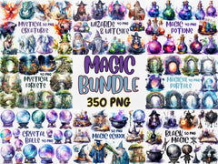 Watercolor Magic Mega Clipart Bundle | Mystical Forests, Fantasy Portals, Wizards, Witches, Potion | Instant Download for Commercial Use