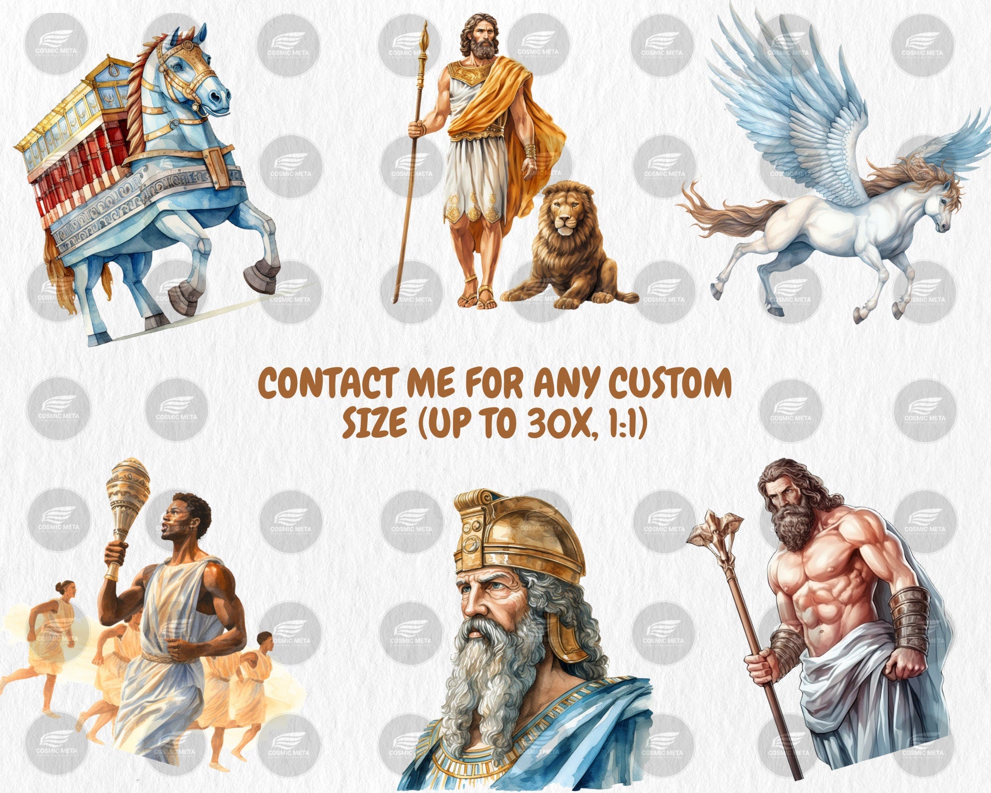 Watercolor Ancient Greece Clipart | Greek Mythology Gods, Goddesses, Medusa, Hercules Illustration | Instant Download for Commercial Use