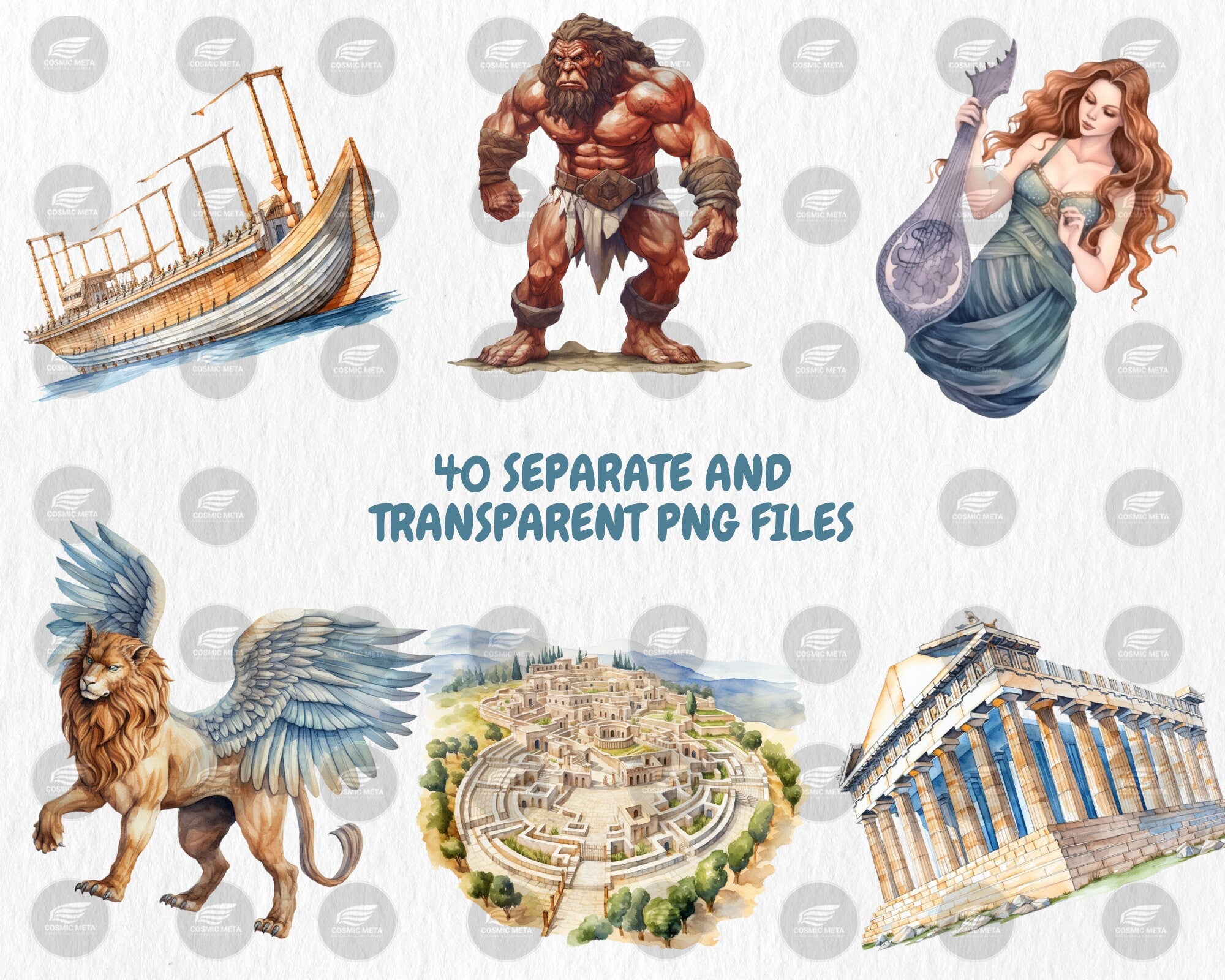 Watercolor Ancient Greece Clipart | Greek Mythology Gods, Goddesses, Medusa, Hercules Illustration | Instant Download for Commercial Use