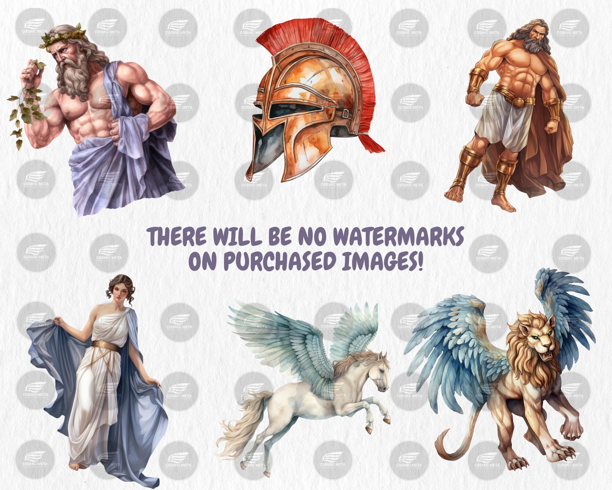 Watercolor Ancient Greece Clipart | Greek Mythology Gods, Goddesses, Medusa, Hercules Illustration | Instant Download for Commercial Use
