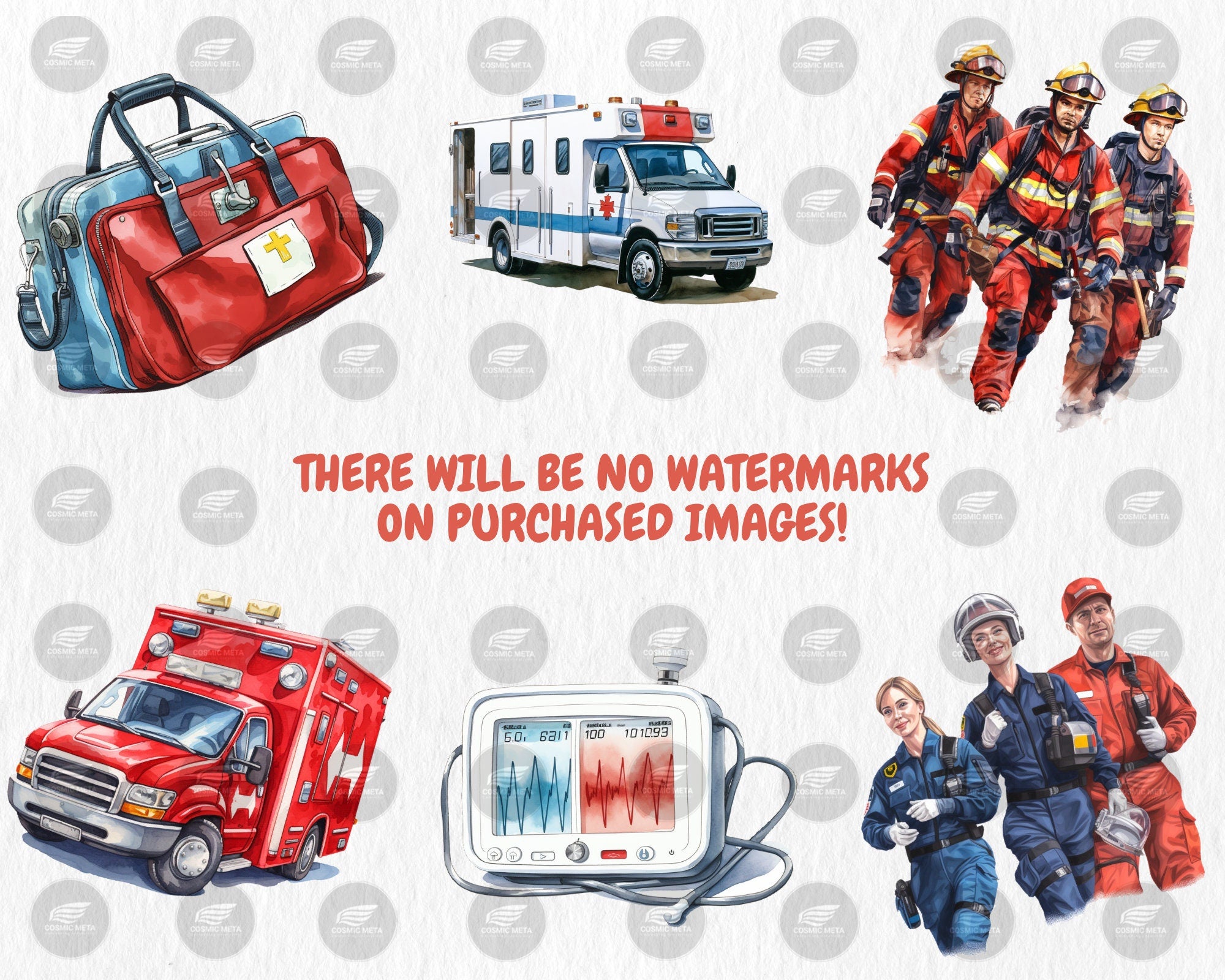 Watercolor Ambulance Clipart | Nurse, Doctor, Medicine, Paramedic, Ambulance Truck Illustrations | Instant Download for Commercial Use