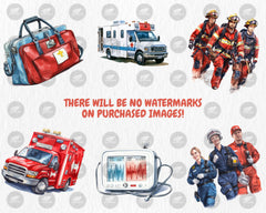 Watercolor Ambulance Clipart | Nurse, Doctor, Medicine, Paramedic, Ambulance Truck Illustrations | Instant Download for Commercial Use
