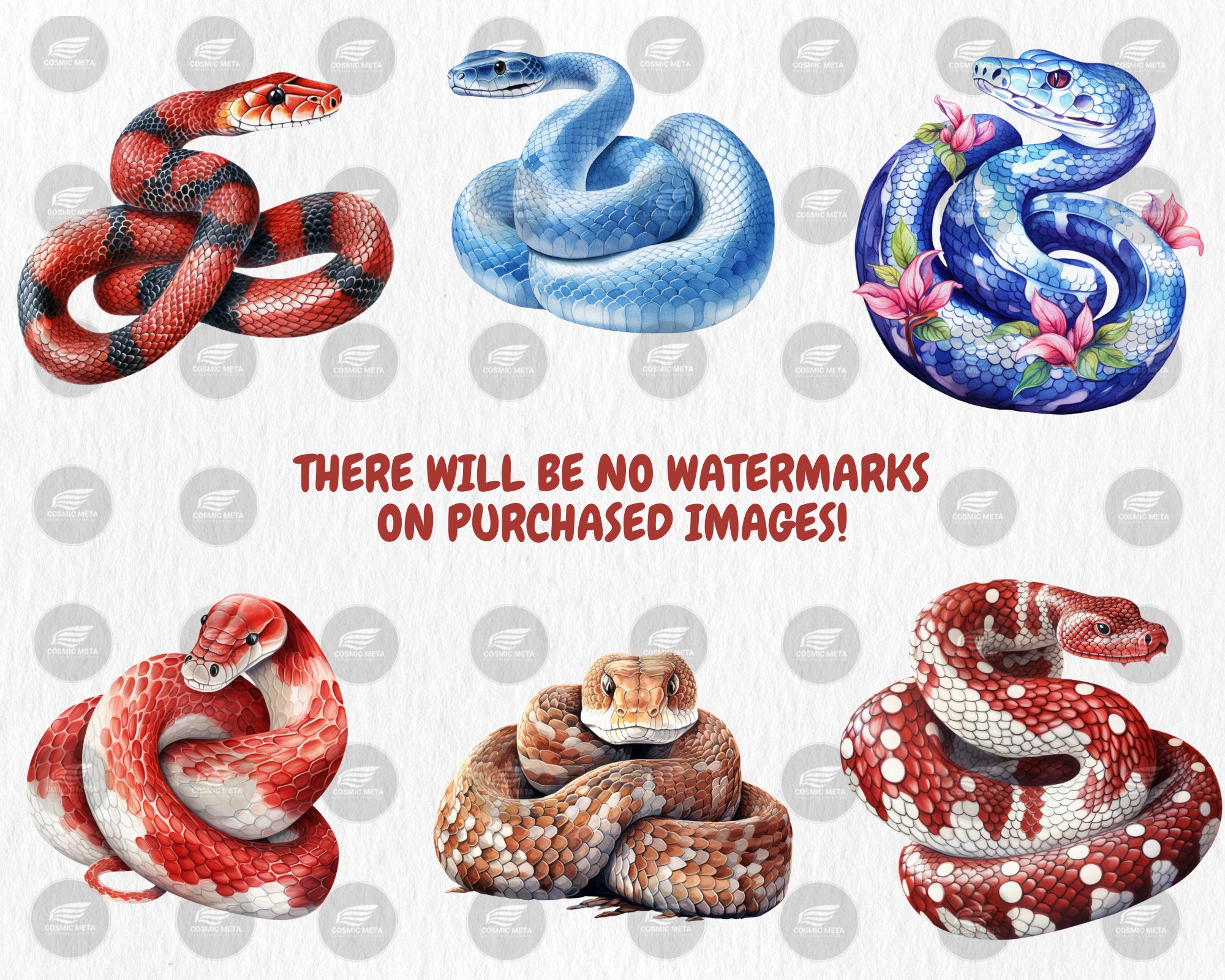 Watercolor Snakes Clipart | Cobra, Black Mamba, Anaconda, Viper, Rattlesnake, Animal Illustration | Instant Download for Commercial Use