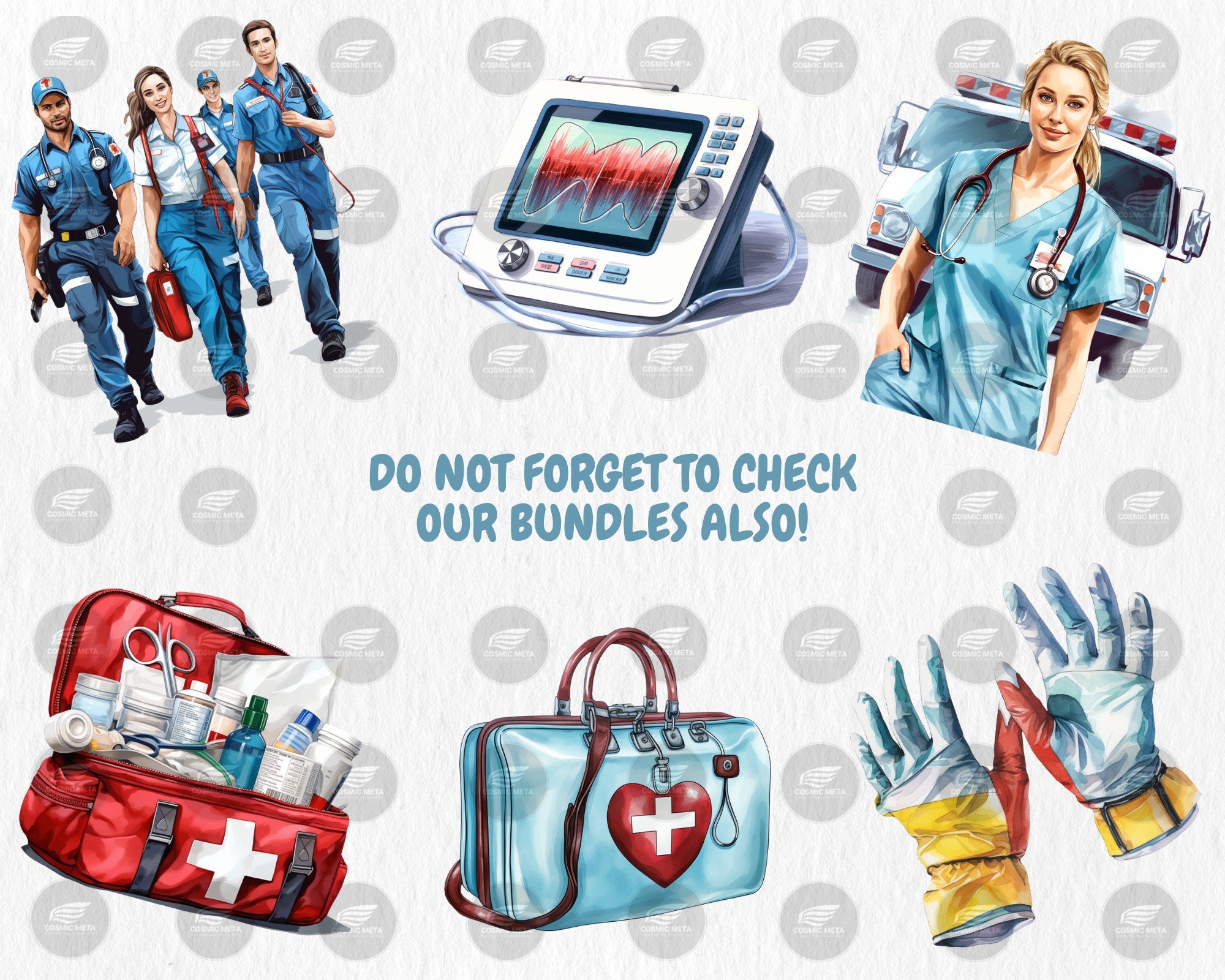 Watercolor Ambulance Clipart | Nurse, Doctor, Medicine, Paramedic, Ambulance Truck Illustrations | Instant Download for Commercial Use