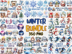 Watercolor Winter Mega Clipart Bundle #1 | Snowmen, Snowflakes, Cozy Winter, January, Winter Landscapes | Instant Download for Commercial Use