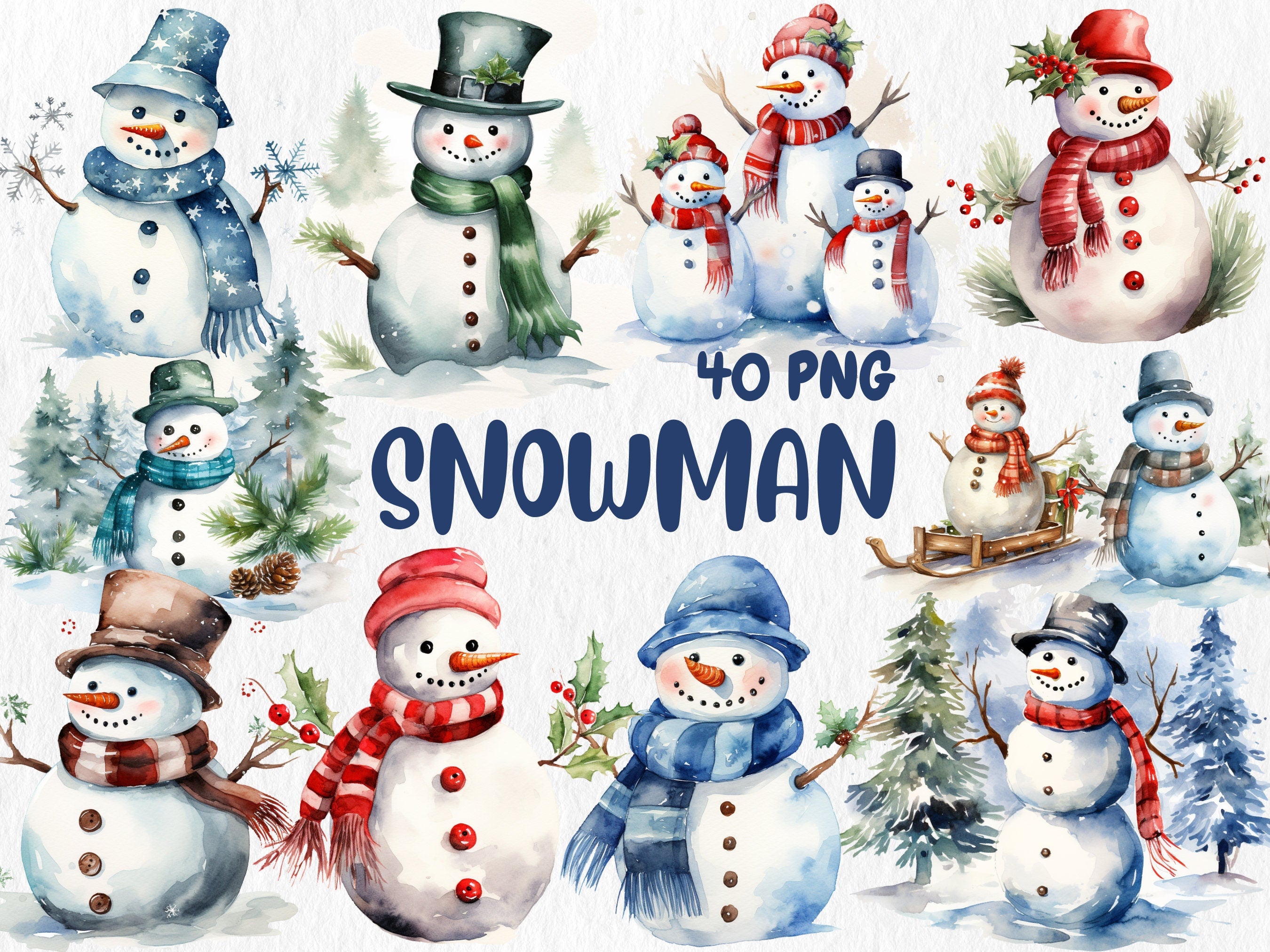 Watercolor Winter Mega Clipart Bundle #1 | Snowmen, Snowflakes, Cozy Winter, January, Winter Landscapes | Instant Download for Commercial Use