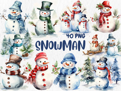 Watercolor Winter Mega Clipart Bundle #1 | Snowmen, Snowflakes, Cozy Winter, January, Winter Landscapes | Instant Download for Commercial Use