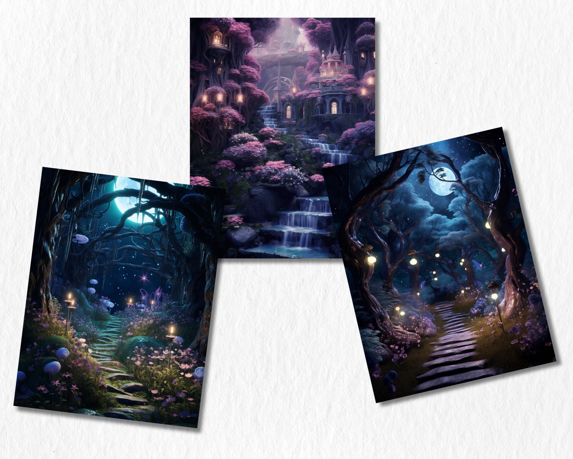 Fantasy Enchanted Forests Digital Paper, Mystical Magic Forest, Woodland Themed Cards, Printable, Download Junk Journals & Scrapbooking