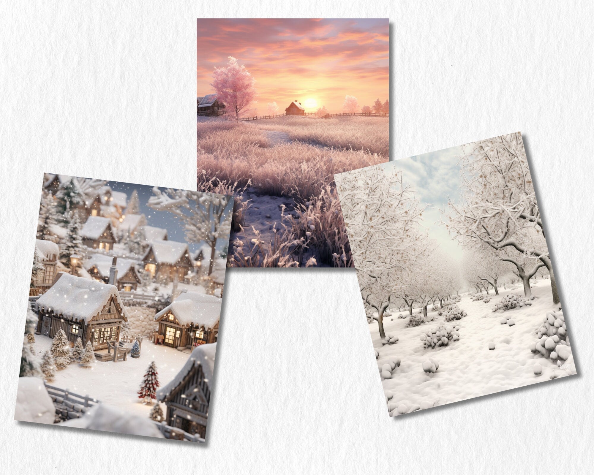 Winter Landscapes Digital Paper | Snow Forest Background, Snowy Landscape Backdrops, Printable, Download for Journals & Scrapbooking