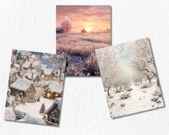 Winter Landscapes Digital Paper | Snow Forest Background, Snowy Landscape Backdrops, Printable, Download for Journals & Scrapbooking