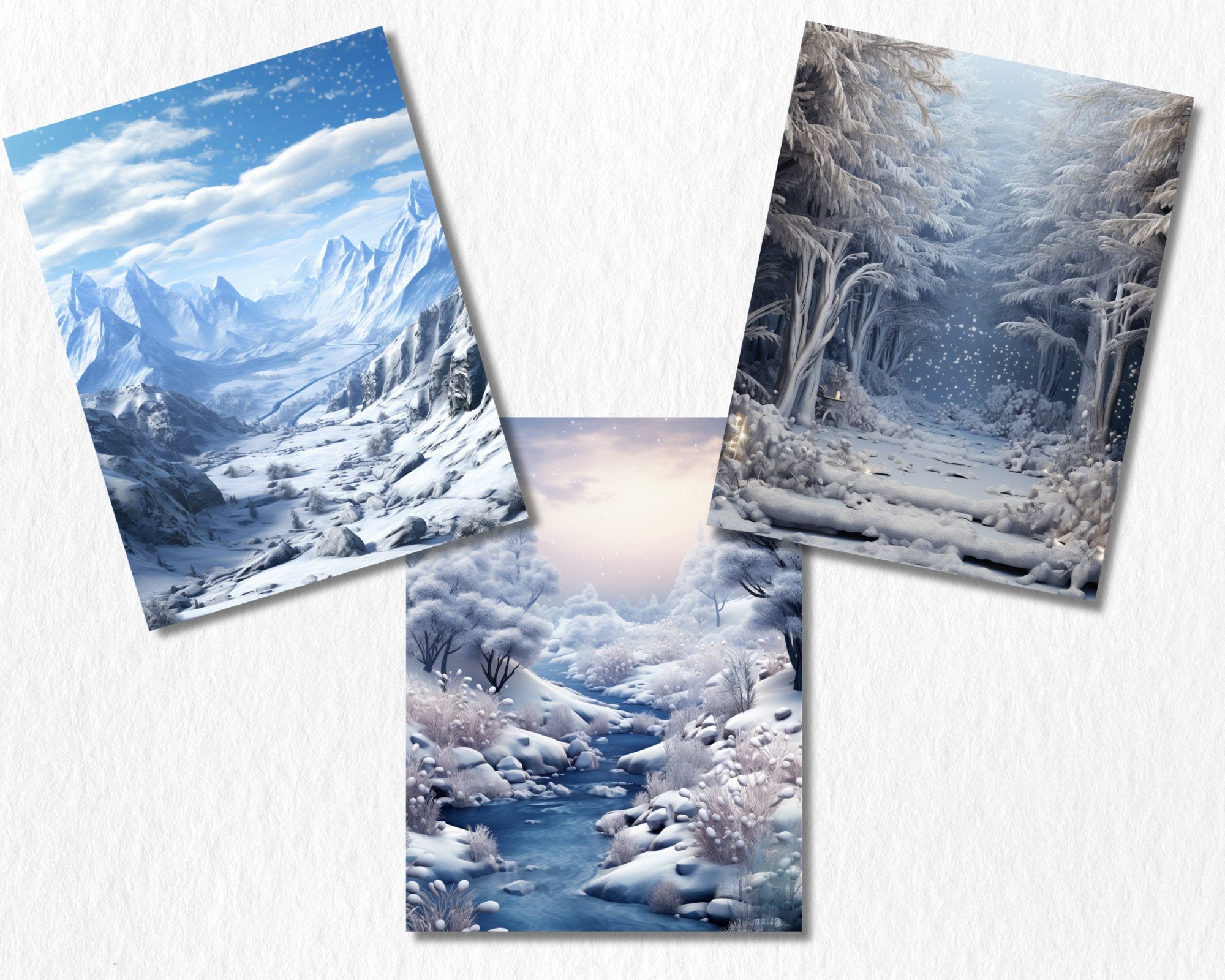Winter Landscapes Digital Paper | Snow Forest Background, Snowy Landscape Backdrops, Printable, Download for Journals & Scrapbooking