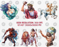 Watercolor Greek Mythology Clipart | Zeus, Athena, Ares, Hera, Apollo, Artemis, Hades Illustrations | Instant Download for Commercial Use