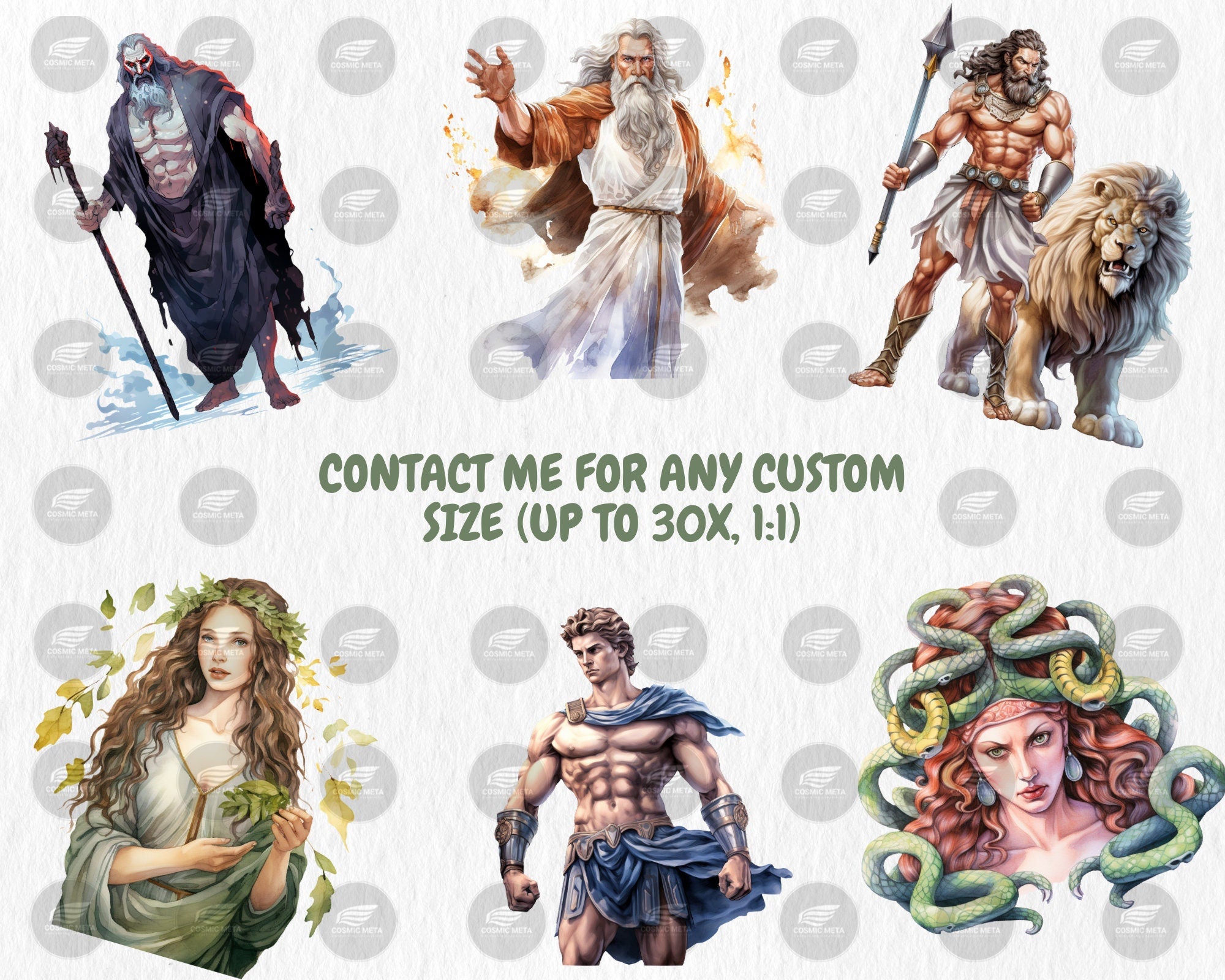 Watercolor Greek Mythology Clipart | Zeus, Athena, Ares, Hera, Apollo, Artemis, Hades Illustrations | Instant Download for Commercial Use