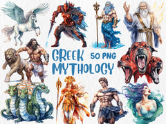 Watercolor Greek Mythology Clipart | Zeus, Athena, Ares, Hera, Apollo, Artemis, Hades Illustrations | Instant Download for Commercial Use