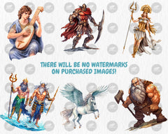 Watercolor Greek Mythology Clipart | Zeus, Athena, Ares, Hera, Apollo, Artemis, Hades Illustrations | Instant Download for Commercial Use