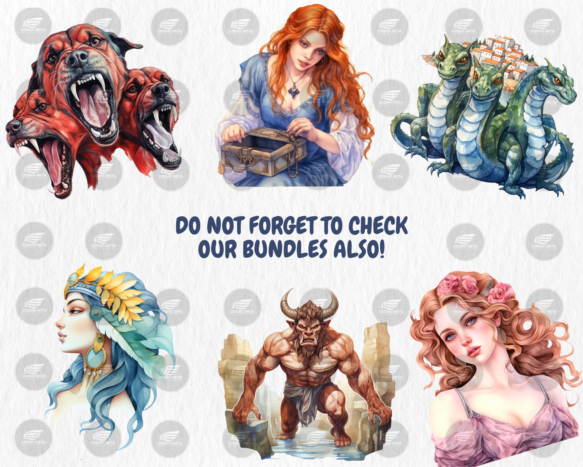 Watercolor Greek Mythology Clipart | Zeus, Athena, Ares, Hera, Apollo, Artemis, Hades Illustrations | Instant Download for Commercial Use