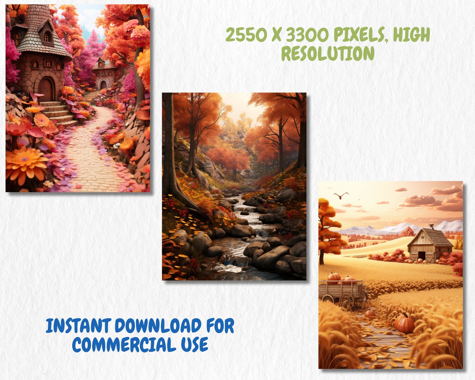 Autumn Landscapes Digital Paper | Fall Forest Background, Sunset Landscape Backdrops, Printable, Download for Journals & Scrapbooking
